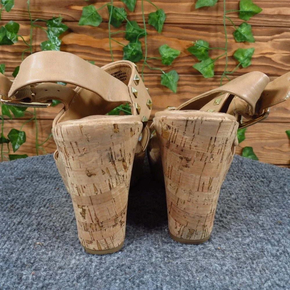 Torrid‎ Women 7.5 WW Extra Wide Tan Studded Platform Cork Wedge Heels Sandals